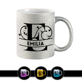 Personalisierte Tasse mit Namen | Buchstabe E Silber Geschenkideen