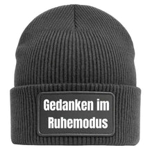 Beanie Mütze Geschenkidee Wichtelgeschenk Gedanken im Ruhemodus Wollmütze grau
