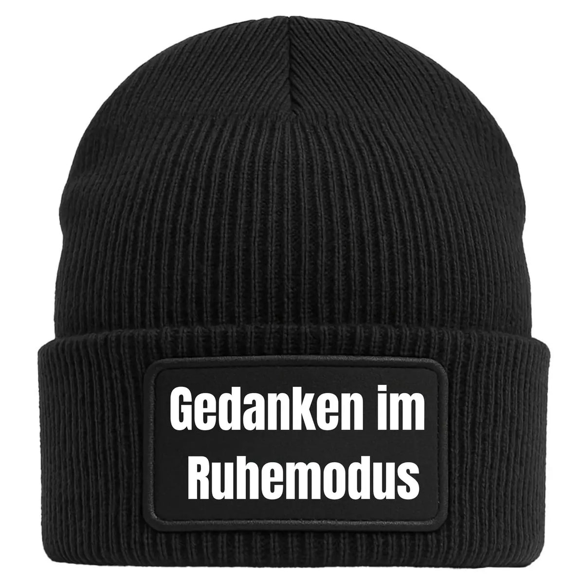 Beanie Mütze Geschenkidee Wichtelgeschenk Gedanken im Ruhemodus Wollmütze schwarz