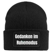 Beanie Mütze Geschenkidee Wichtelgeschenk Gedanken im Ruhemodus Wollmütze schwarz
