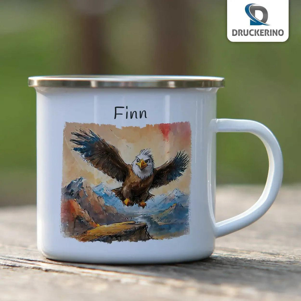 Emaille Tasse Abenteuer Adler - Druckerino