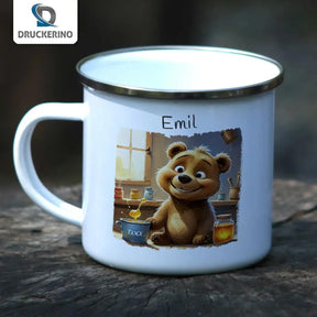 Emaille Tasse Abenteuer Bär - Druckerino
