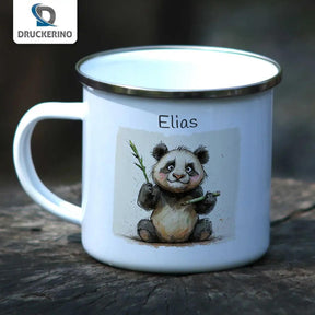 Emaille Tasse Abenteuer-Panda - Druckerino