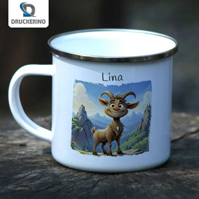Emaille Tasse Abenteuer Ziege - Druckerino