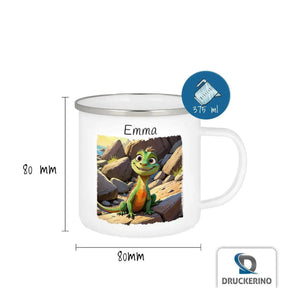 Emaille Tasse Abenteuerfreund Echsen - Druckerino