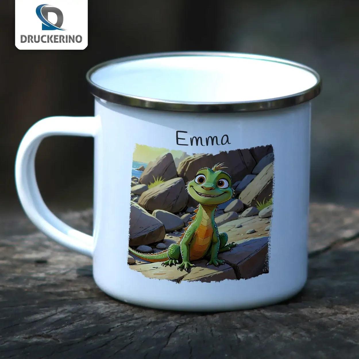 Emaille Tasse Abenteuerfreund Echsen - Druckerino