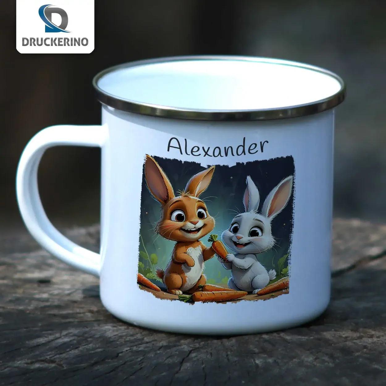 Emaille Tasse Abenteuerlustige Waldhüpfer - Druckerino