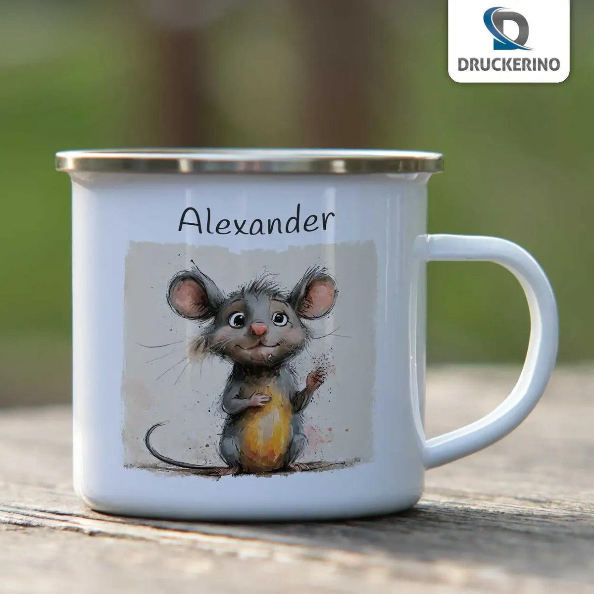 Emaille Tasse Abenteuermaus - Druckerino