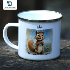 Emaille Tasse Eichhörnchens Freude - Druckerino