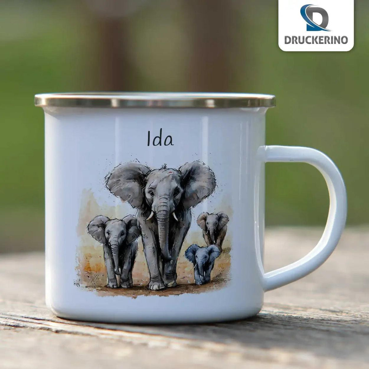 Emaille Tasse Elefanten Safari-Zauber - Druckerino