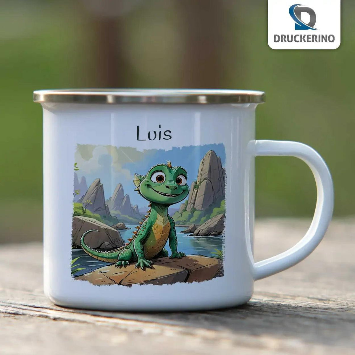 Emaille Tasse Flinke Echse - Druckerino