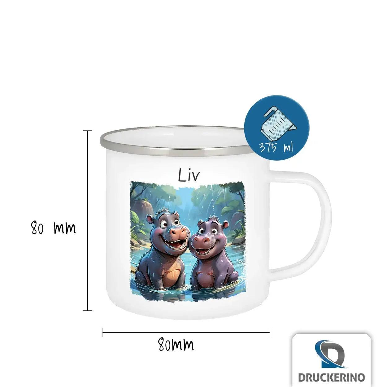 Emaille Tasse Freche Nilpferde - Druckerino