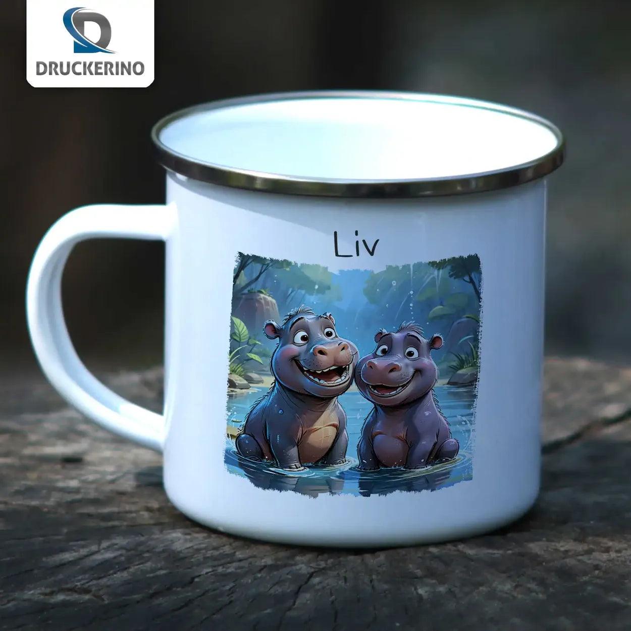 Emaille Tasse Freche Nilpferde - Druckerino