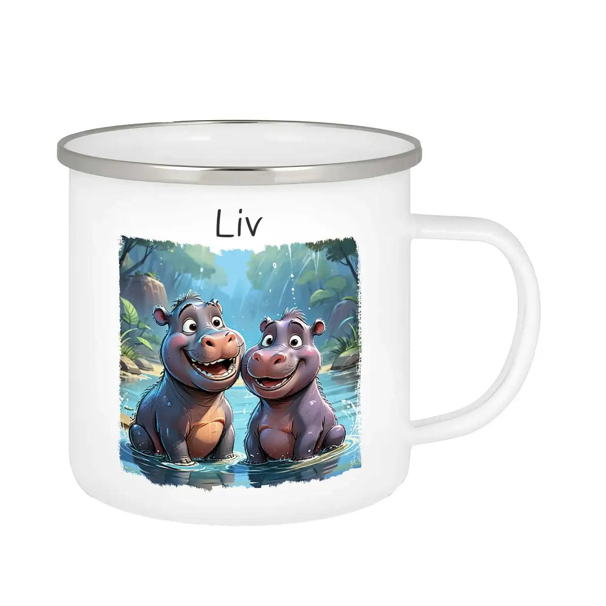 Emaille Tasse Freche Nilpferde - Druckerino