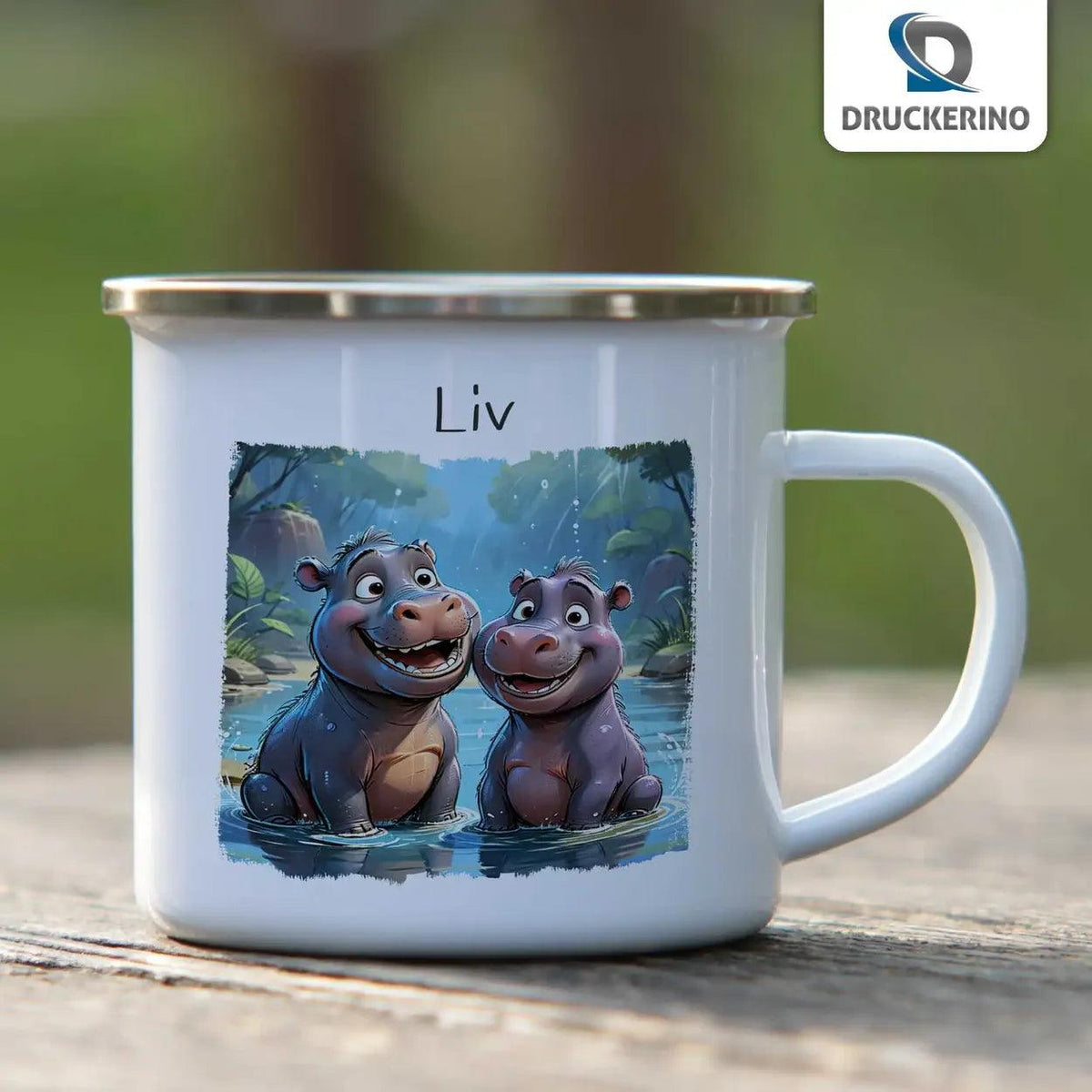 Emaille Tasse Freche Nilpferde - Druckerino