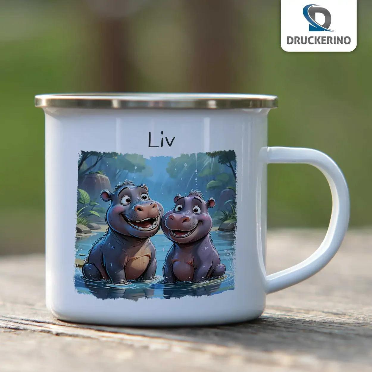 Emaille Tasse Freche Nilpferde - Druckerino