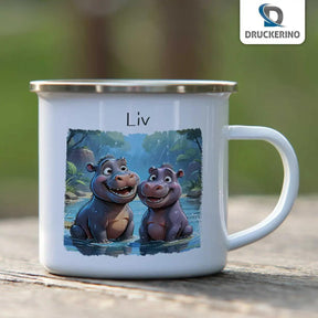 Emaille Tasse Freche Nilpferde - Druckerino