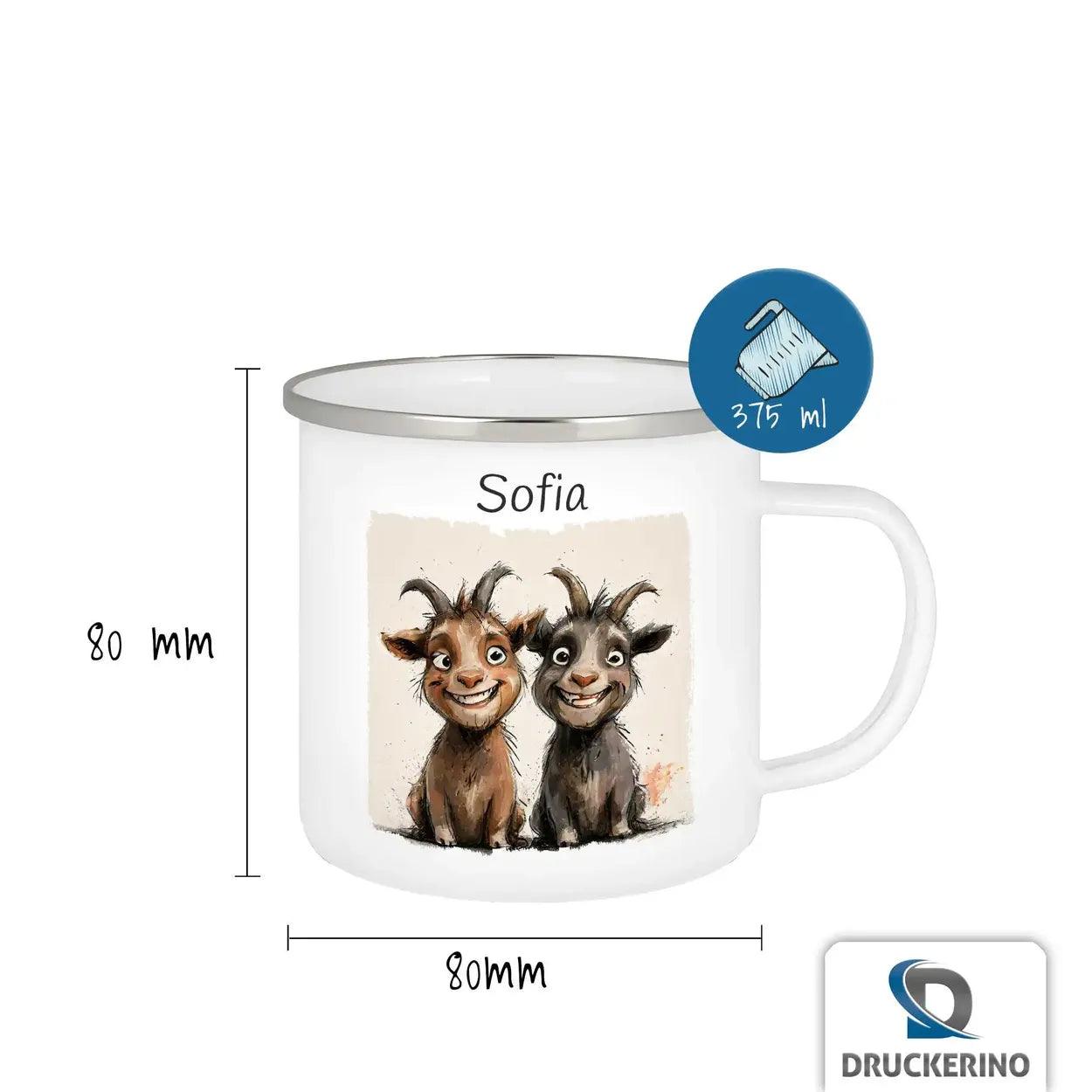 Emaille Tasse Freche Ziegenbande - Druckerino