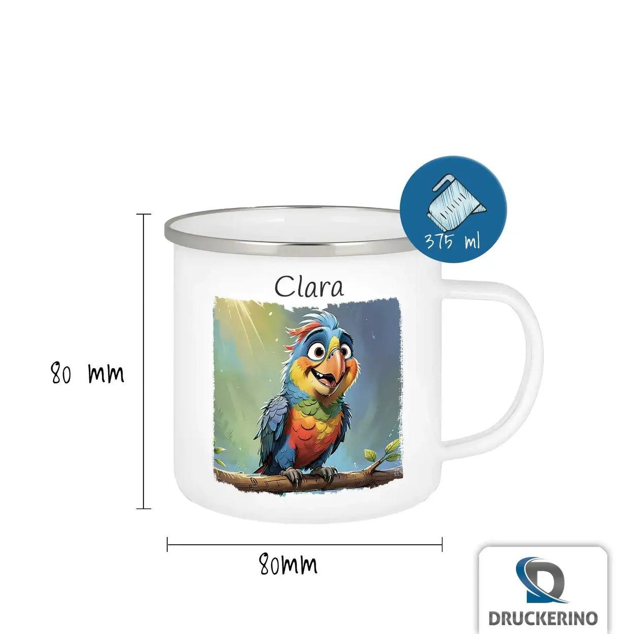 Emaille Tasse Frecher Plaudervogel - Druckerino