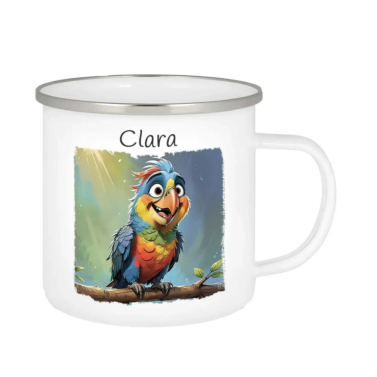 Emaille Tasse Frecher Plaudervogel - Druckerino