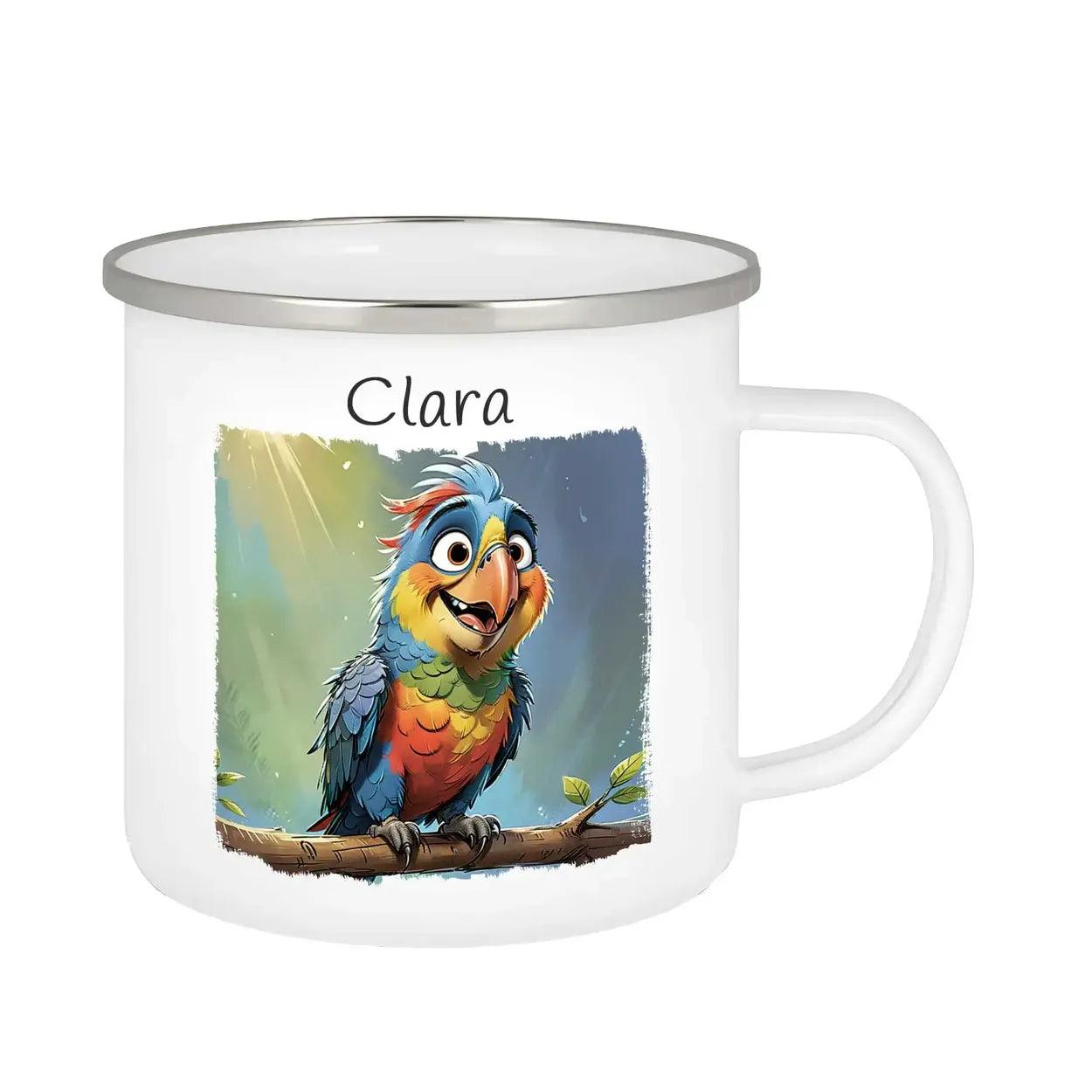Emaille Tasse Frecher Plaudervogel - Druckerino