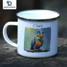 Emaille Tasse Frecher Plaudervogel - Druckerino