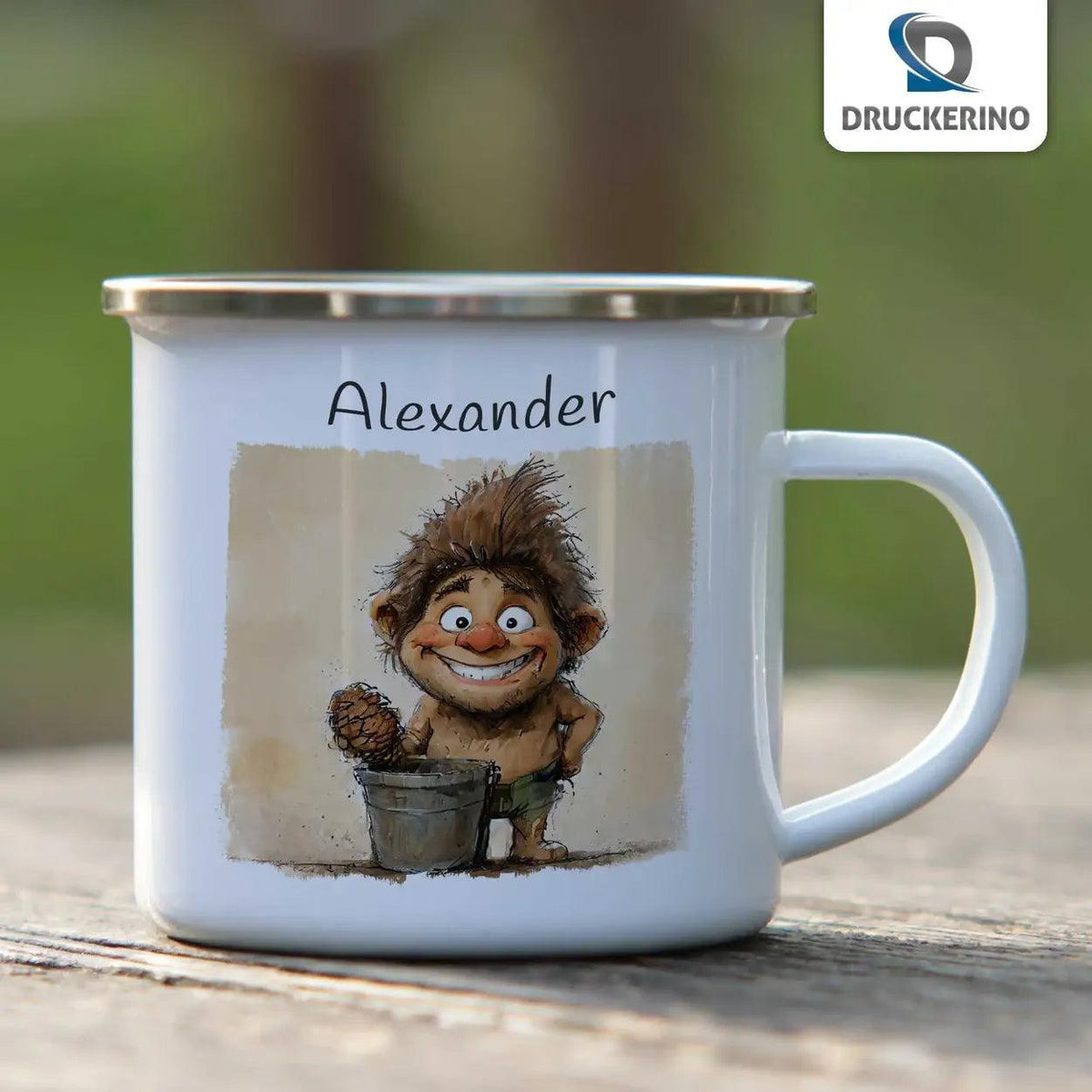 Emaille Tasse Frecher Waldkobold - Druckerino