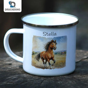 Emaille Tasse Galoppierendes Glück - Druckerino