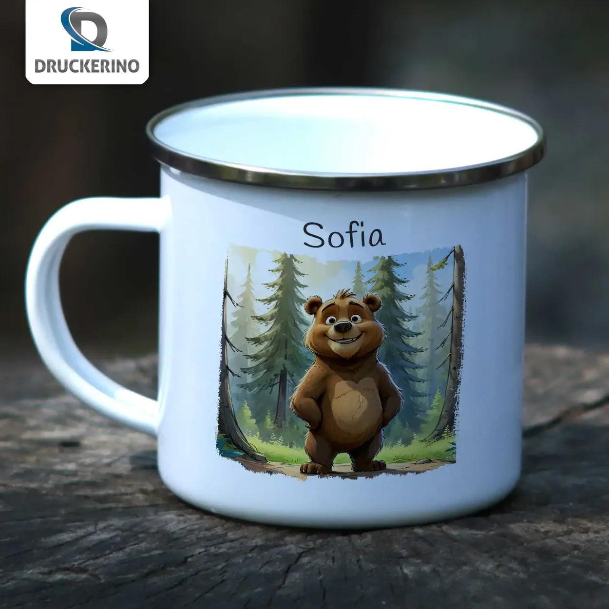 Emaille Tasse Gemütlicher Kuschelbär - Druckerino