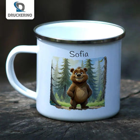 Emaille Tasse Gemütlicher Kuschelbär - Druckerino