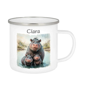Emaille Tasse Hippo-Familie - Druckerino