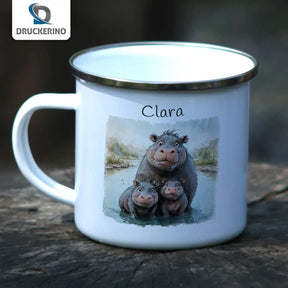 Emaille Tasse Hippo-Familie - Druckerino