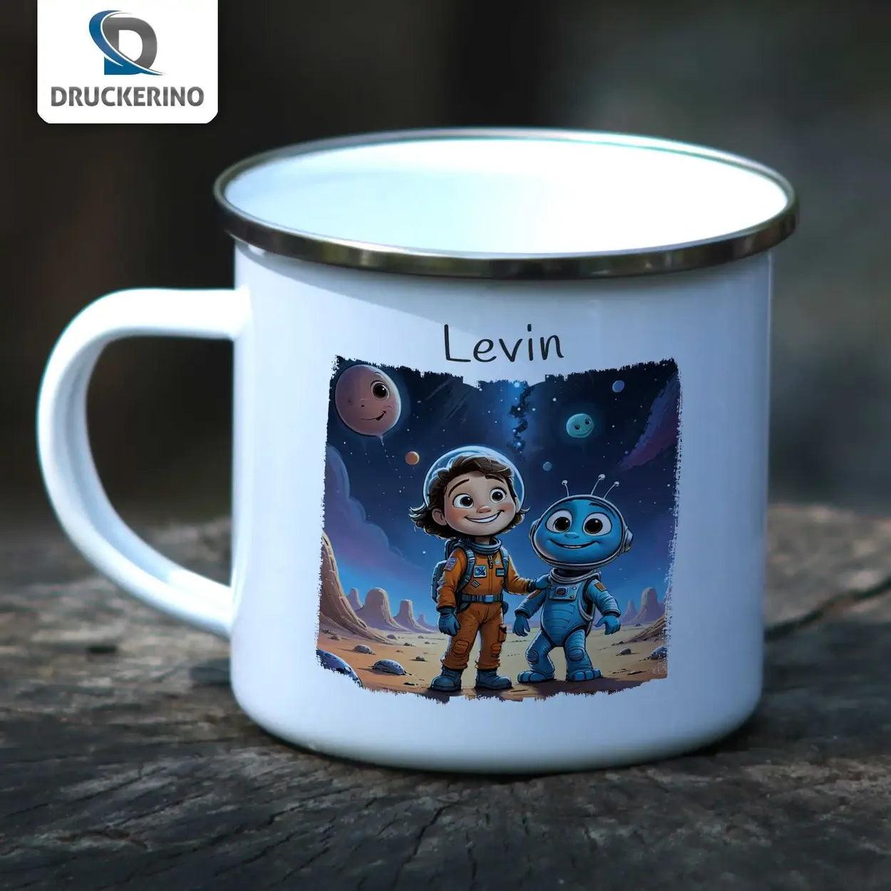 Emaille Tasse Kleine Weltraumhelden - Druckerino