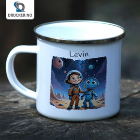 Emaille Tasse Kleine Weltraumhelden - Druckerino
