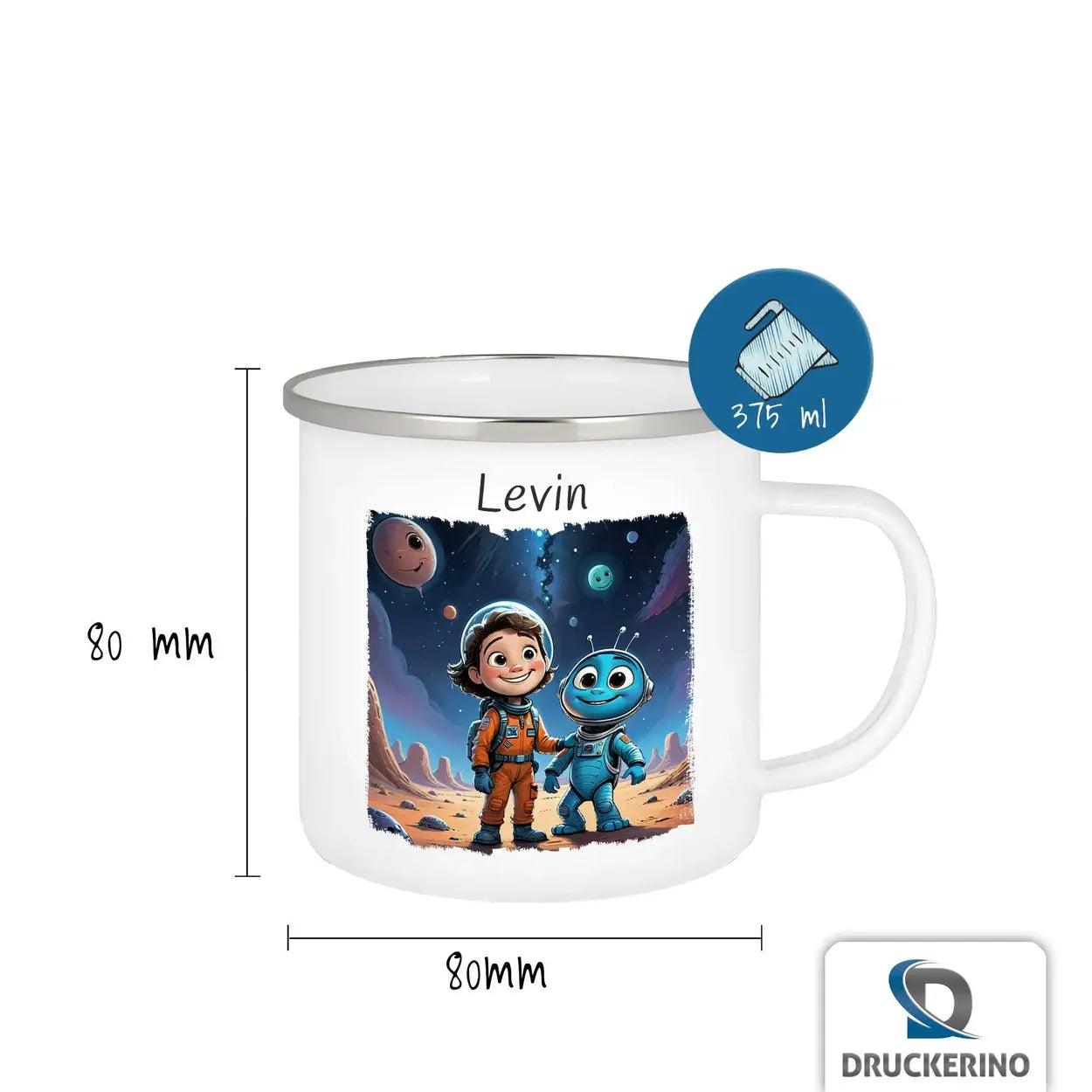 Emaille Tasse Kleine Weltraumhelden - Druckerino