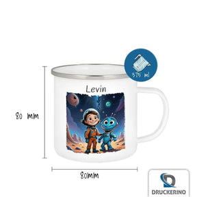 Emaille Tasse Kleine Weltraumhelden - Druckerino