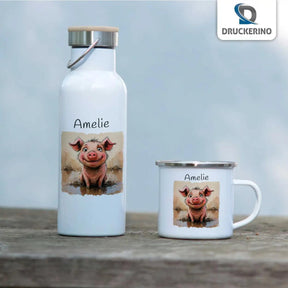 Emaille Tasse Matschglück Schweinchen - Druckerino