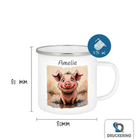 Emaille Tasse Matschglück Schweinchen - Druckerino