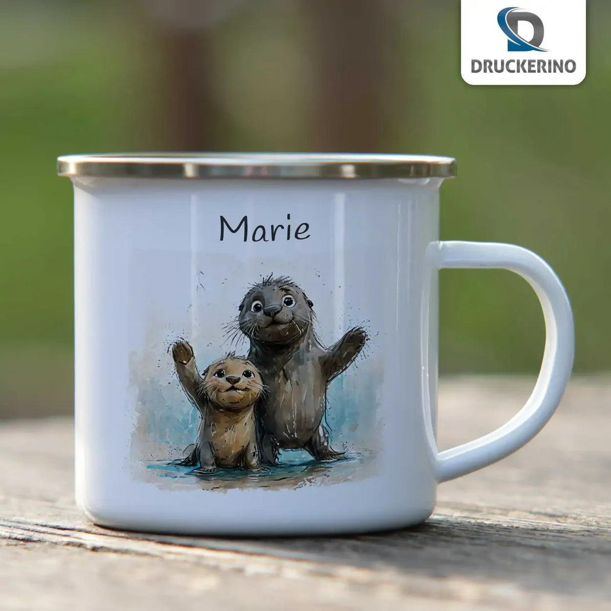 Emaille Tasse Meerliebende Robben - Druckerino