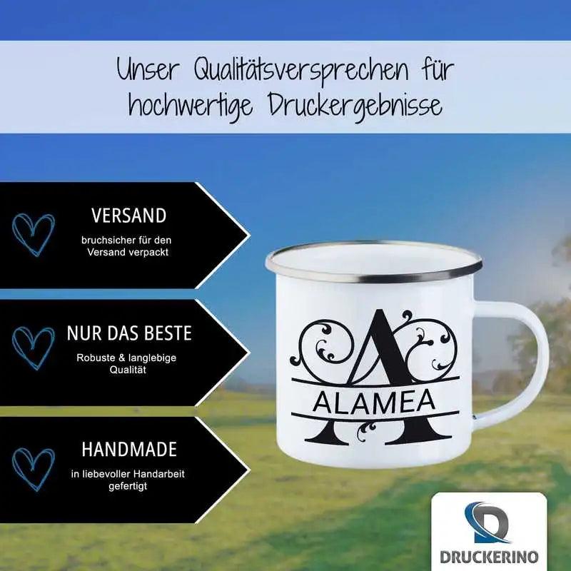 Emaille Tasse mit Namen | Motiv 1 | Alamea - Druckerino