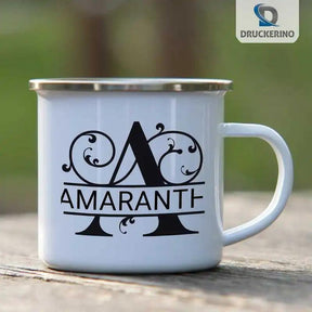 Emaille Tasse mit Namen | Motiv 1 | Amaranth - Druckerino