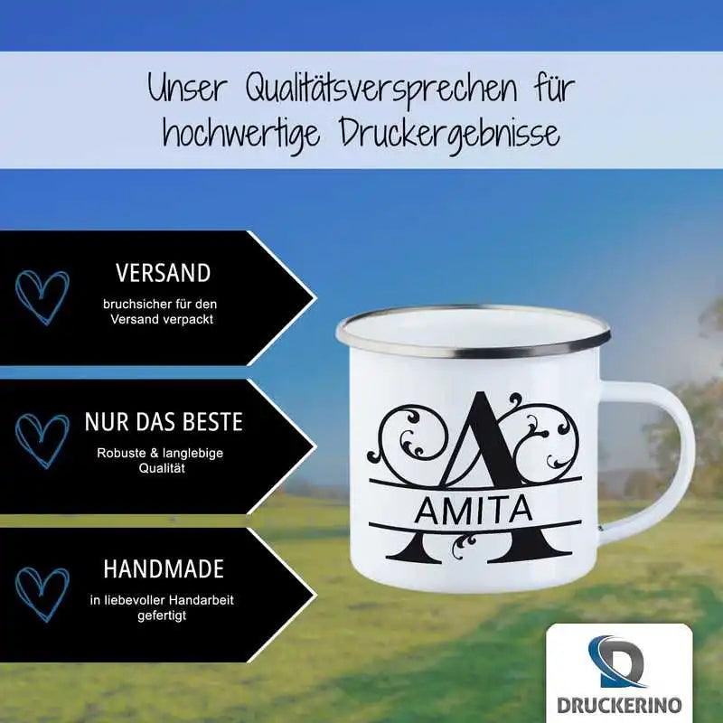 Emaille Tasse mit Namen | Motiv 1 | Amita - Druckerino