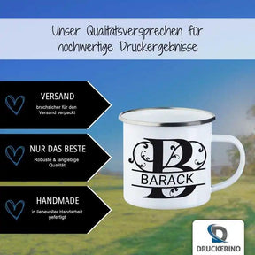 Emaille Tasse mit Namen | Motiv 1 | Barack - Druckerino