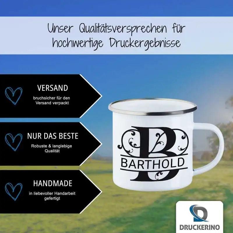 Emaille Tasse mit Namen | Motiv 1 | Barthold - Druckerino