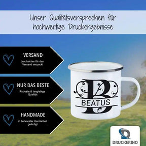 Emaille Tasse mit Namen | Motiv 1 | Beatus - Druckerino