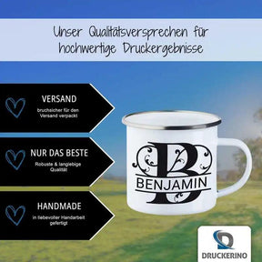 Emaille Tasse mit Namen | Motiv 1 | Benjamin - Druckerino