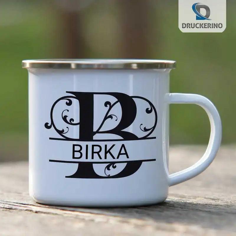 Emaille Tasse mit Namen | Motiv 1 | Birka - Druckerino