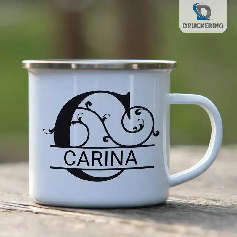 Emaille Tasse mit Namen | Motiv 1 | Carina - Druckerino
