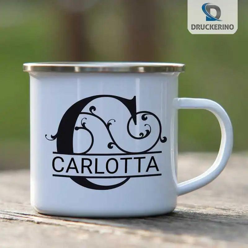 Emaille Tasse mit Namen | Motiv 1 | Carlotta - Druckerino