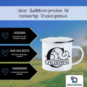Emaille Tasse mit Namen | Motiv 1 | Chlodwig - Druckerino